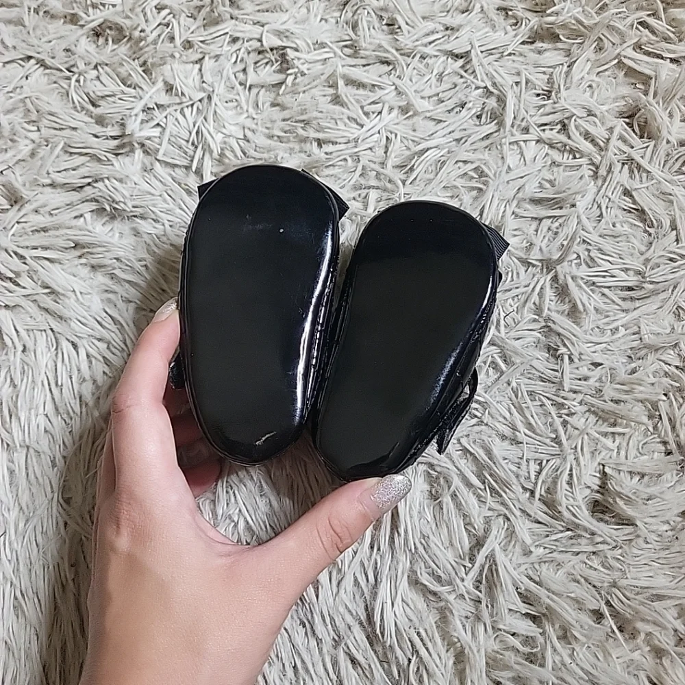 First Steps Baby Shoes Black Dress Mary Janes with Bow Size 6-9M ✨️💫